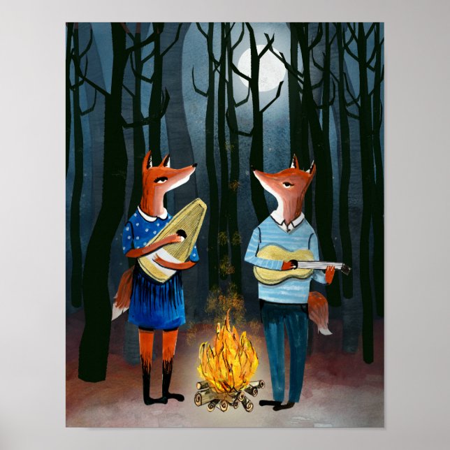 Póster Eine Kleine Foxmusik - Cute Foxes toca música. (Frente)
