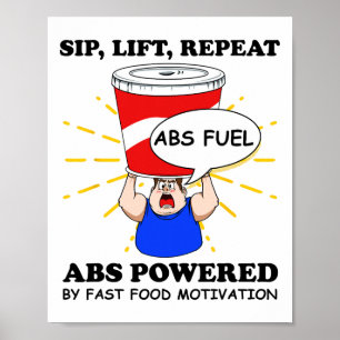 Póster Ejercicio divertido de abdominales Comida rápida G