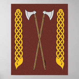 Póster Ejes daneses/vikingos cruzados con el trabajo a pa