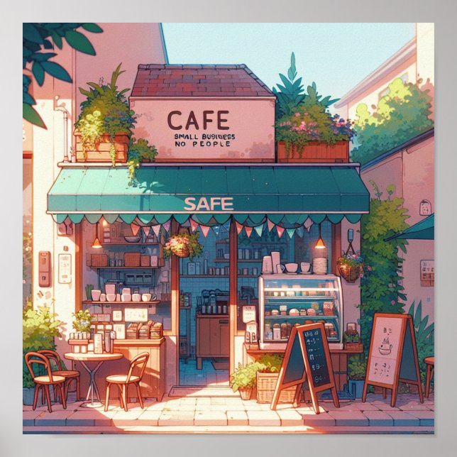 Póster El acogedor Anime Cafe Art (Frente)