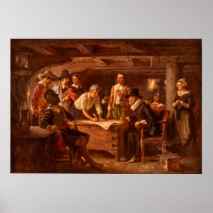 Póster El acuerdo de Mayflower de Jean León Gerome Ferris