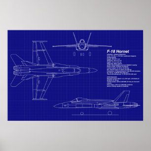 Póster El aeroplano Blueprints el avispón F-18 del