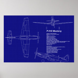 Póster El aeroplano Blueprints el mustango P-51 del  