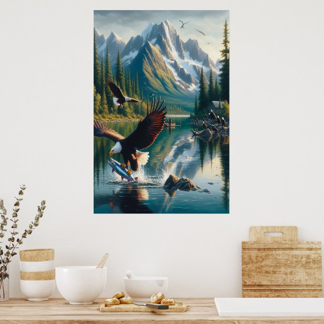 Póster El águila majestuosa capturando peces al amanecer (Cocina)