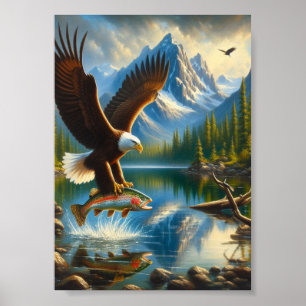 Póster El águila majestuosa capturando una trucha de lago
