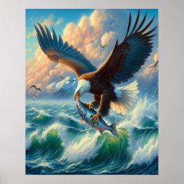 Póster El águila majestuosa desemboca en el pescado 16x20