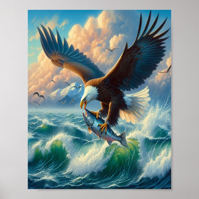 Póster El águila majestuosa desemboca en el pescado 8x10 (Frente)