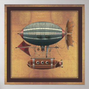 Póster El Airship Aleutian Steampunk Flying Machine