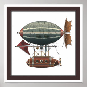 Póster El Airship Aleutian Steampunk Flying Machine