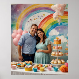 Póster El alegre Baby Shower con mamá y papá