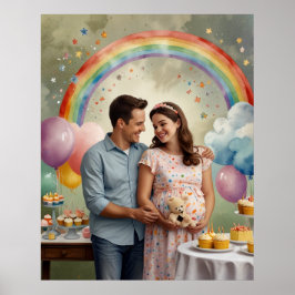 Póster El alegre Baby Shower con mamá y papá