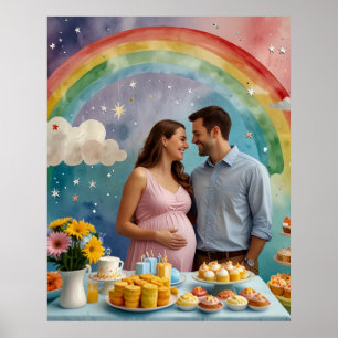 Póster El alegre Baby Shower con mamá y papá
