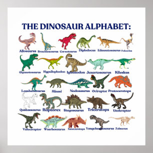 Póster El alfabeto de los dinosaurios, dinosaurios y cien