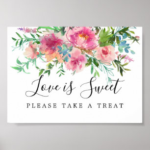 Póster El amor bucólico rosado es dulce Boda Rótulo bar d