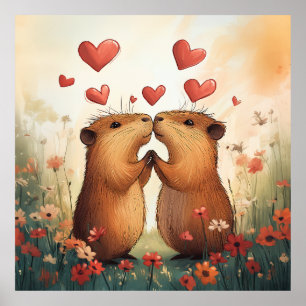 Póster El amor de Capibara - Un momento romántico de prad
