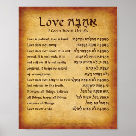 Póster El amor es... 1 corintios 13:4-8a en hebreo