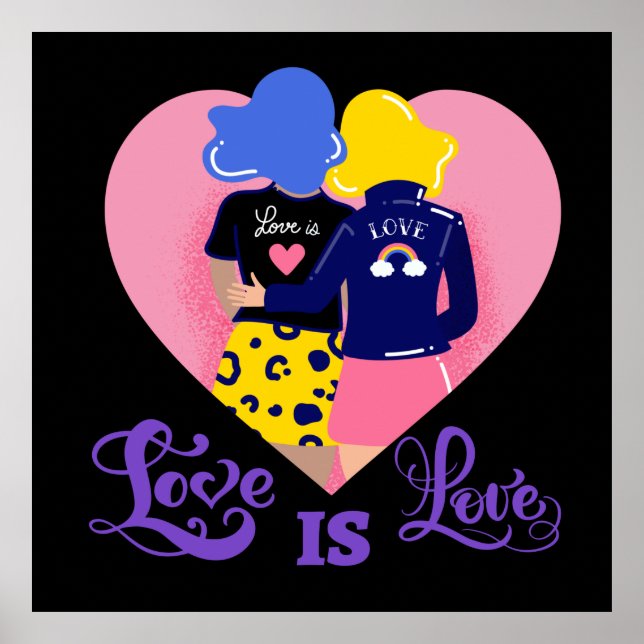 Póster El amor es amor. Amor arcoiris. LGTB+Orgullo. Post (Frente)