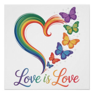 Póster El Amor Es Amor LGBT Mariposa Corazón Arcoíris