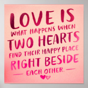 Póster El amor es dos corazones, rosa