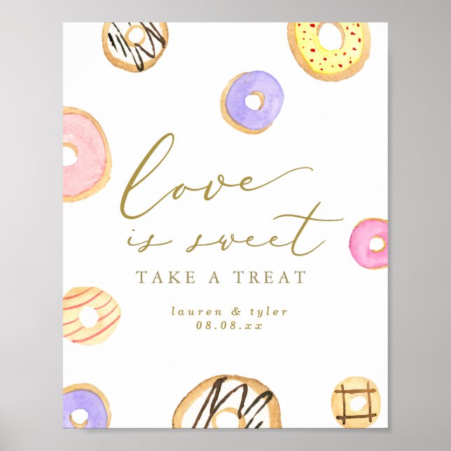 Póster El amor es dulce acuarela Donuts Rótulo personaliz (Frente)