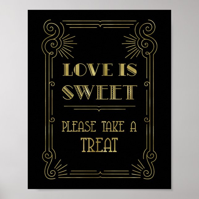 Póster El amor es dulce bar Boda Gold Black 1920 (Frente)