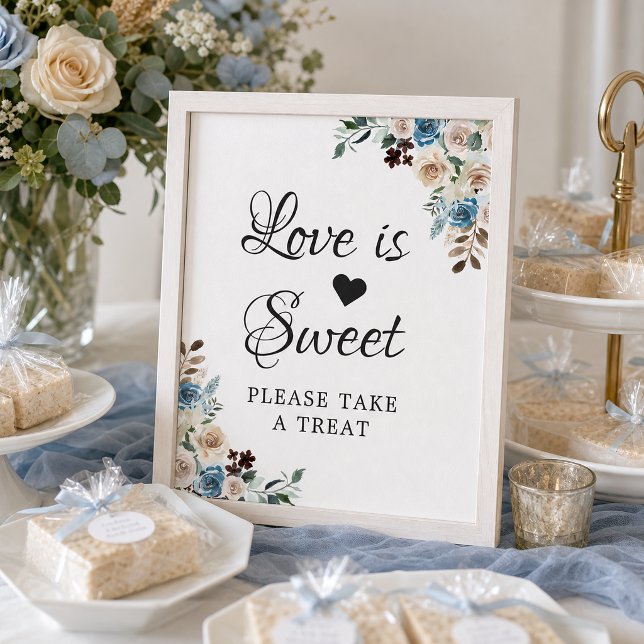 Póster El amor es dulce Boho azul polvoriento beige flora (Subido por el creador)
