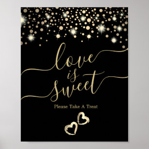 Póster El amor es dulce con los puntos de oro en negro