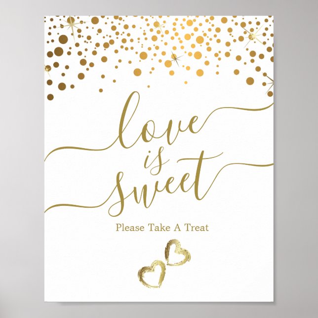 Póster El amor es dulce con puntos de confetti de oro (Frente)