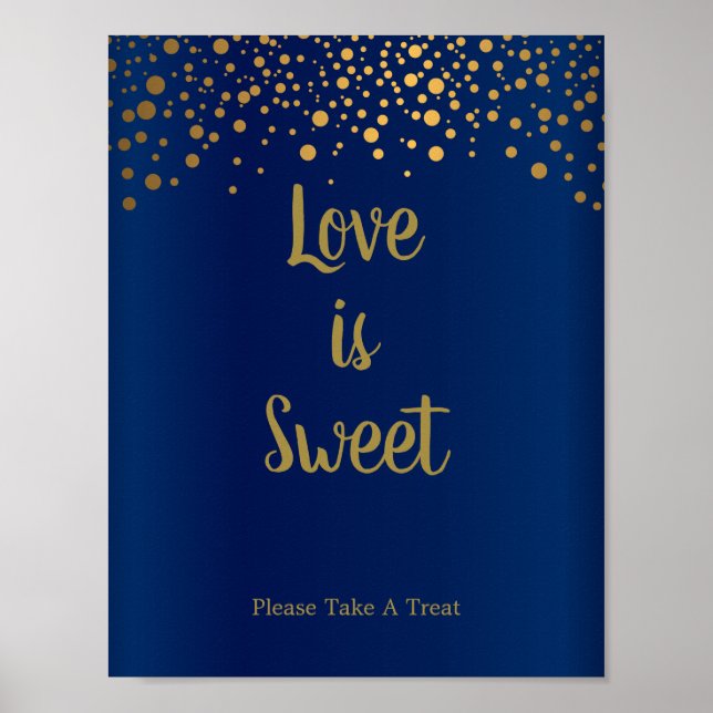 Póster El amor es dulce - Dots de confetti dorados - Azul (Frente)