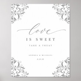 Póster El amor es dulce elegante Rótulo Boda floreciente 