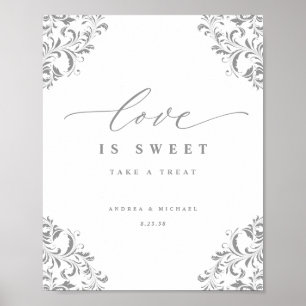 Póster El amor es dulce elegante Rótulo Boda floreciente