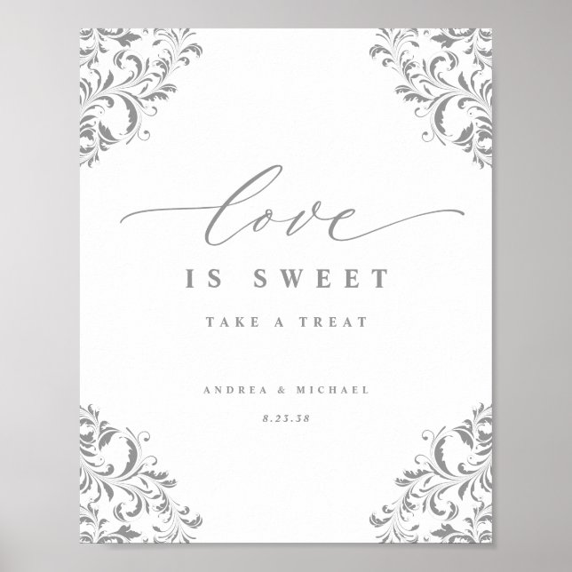 Póster El amor es dulce elegante Rótulo Boda floreciente  (Frente)