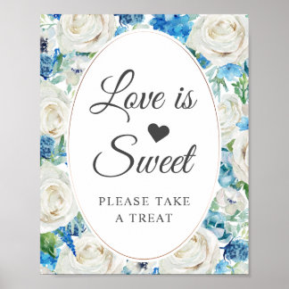 Póster El amor es dulce marco oval floral verde azul blan