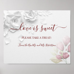 Póster El amor es dulce mesa de postres Rótulo Boda flora