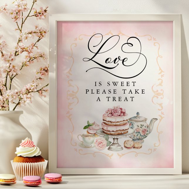 Póster El amor es dulce novia ducha postre mesa Rótulo (Dessert Table Sign)
