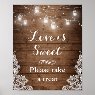 Póster El amor es dulce Rústica Cadena De Madera Luces