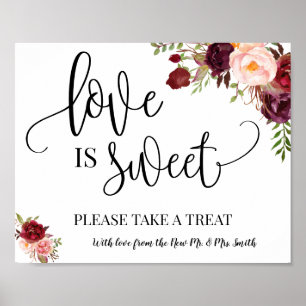 Póster El amor es el signo de la mesa de postres dulce bo