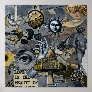 Póster El Amor Es la Belleza del Alma   Collage Vintage