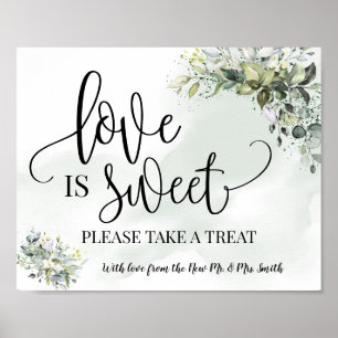 Póster El amor es mesa de postres dulce boda eucalipto