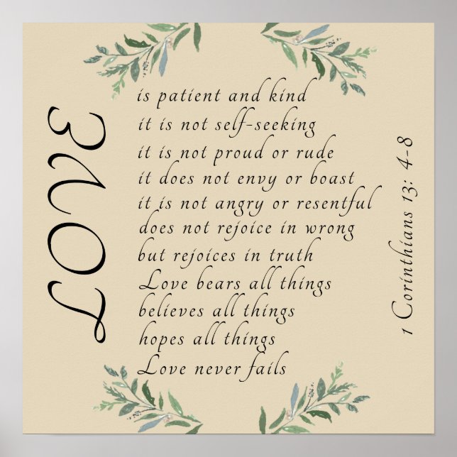 Póster El amor es paciente, el amor es un poster amable (Frente)