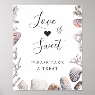 Póster El amor es postre dulce acuarela concha marina bla