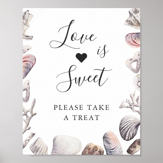 Póster El amor es postre dulce acuarela concha marina bla (Frente)