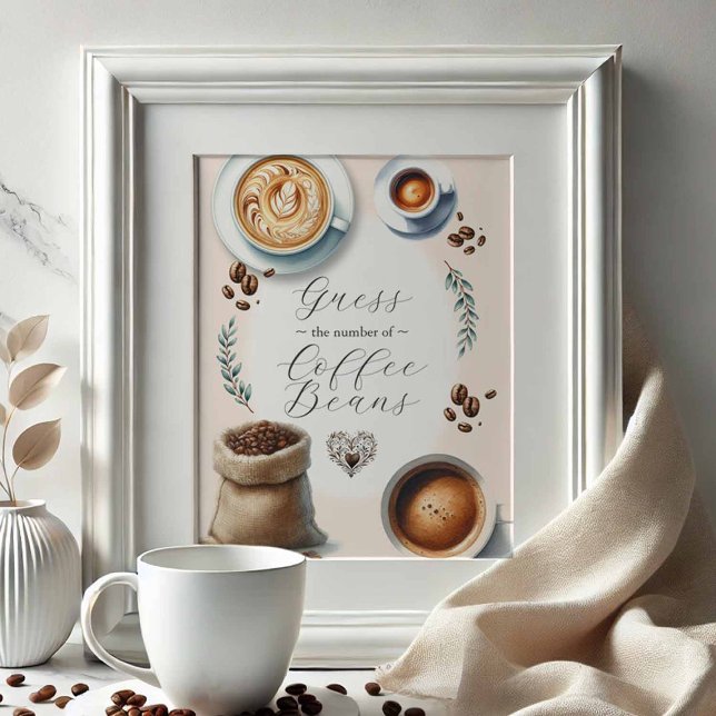 Póster El amor es producir Rótulo de ducha de novia (love is brewing bridal shower games guess the number of coffee beans sign)