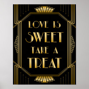 Póster El amor es Rótulo Boda dulce   Gatsby Art Deco