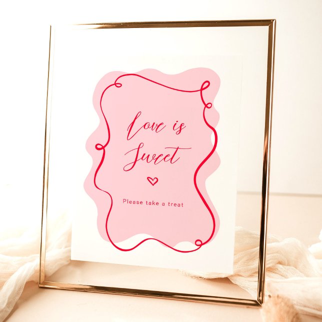 Póster El amor es un marco ondulado rosa dulce y rojo ret (Subido por el creador)