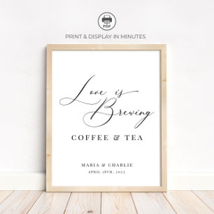 Póster El amor está preparando café té de boda negro mode