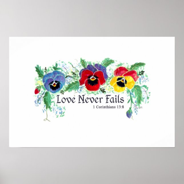 Póster El amor nunca falla (pansies azules, rojos y amari (Frente)