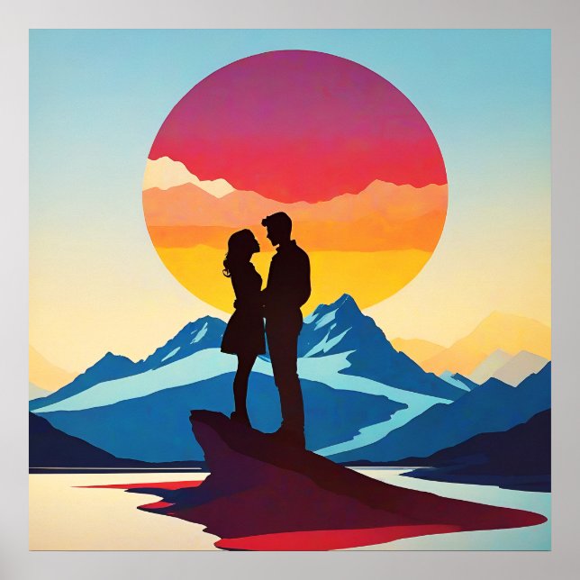 Póster El amor por el paisaje de las montañas retro (Frente)
