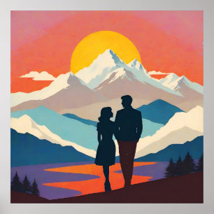 Póster El amor por el paisaje de las montañas retro