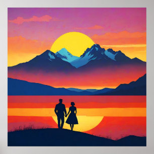 Póster El amor por el paisaje de las montañas retro